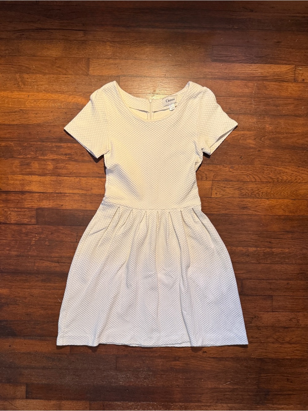 Ganni White Textured Short Sleeve Dress